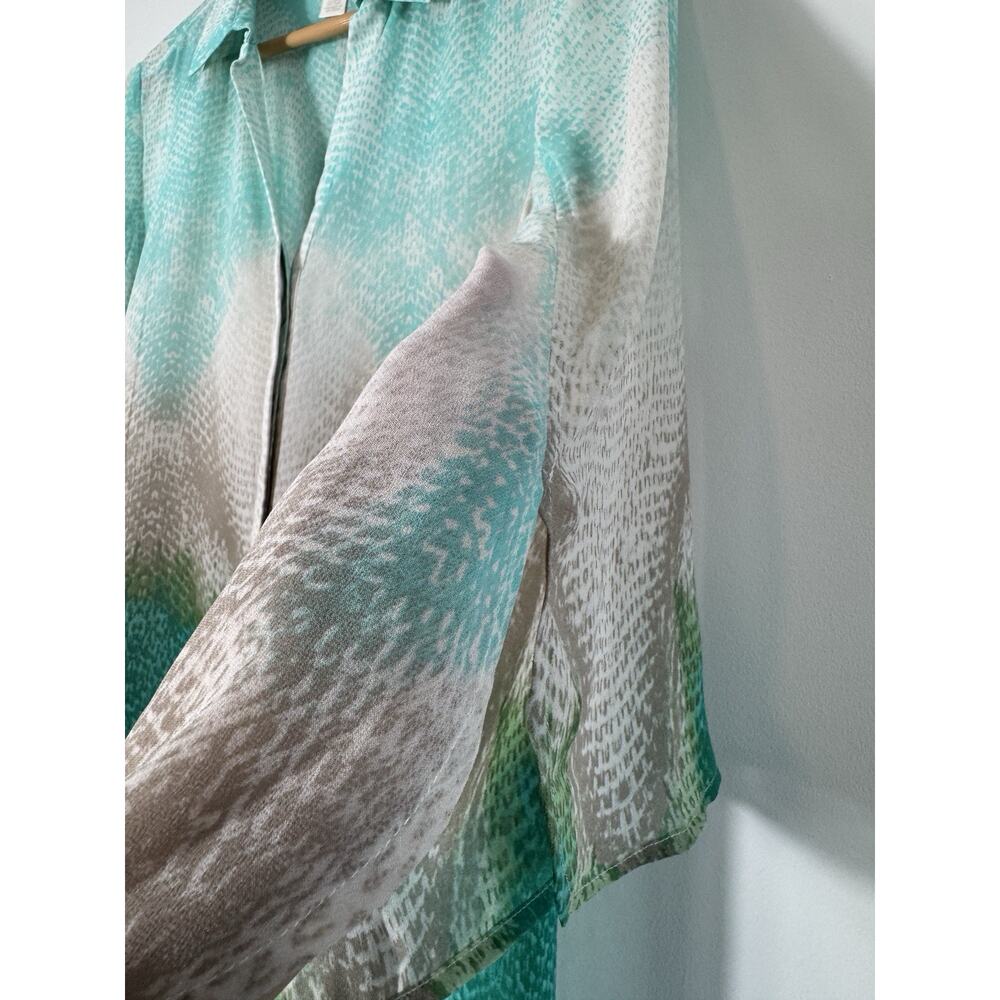 Chico's Women's Bahama Breeze Super Tunic Top Size 0 S Sheer Ombre Teal Chevron - Picture 5 of 12